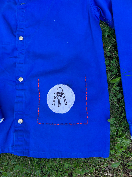 One-of-a-Kind Vintage Bugatti French Workwear Shirt with Key Patch