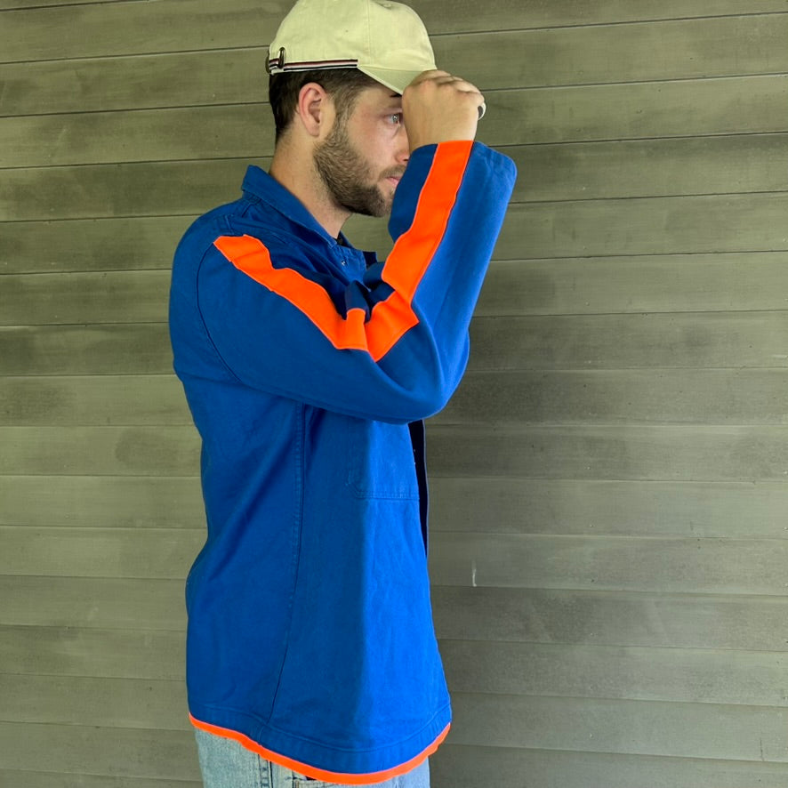 One-of-a-Kind Vintage French  Workwear Shirt with Orange Trim