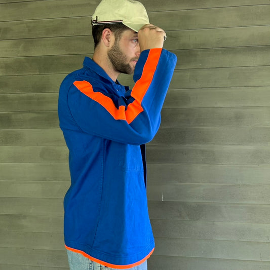 One-of-a-Kind Vintage French  Workwear Shirt with Orange Trim