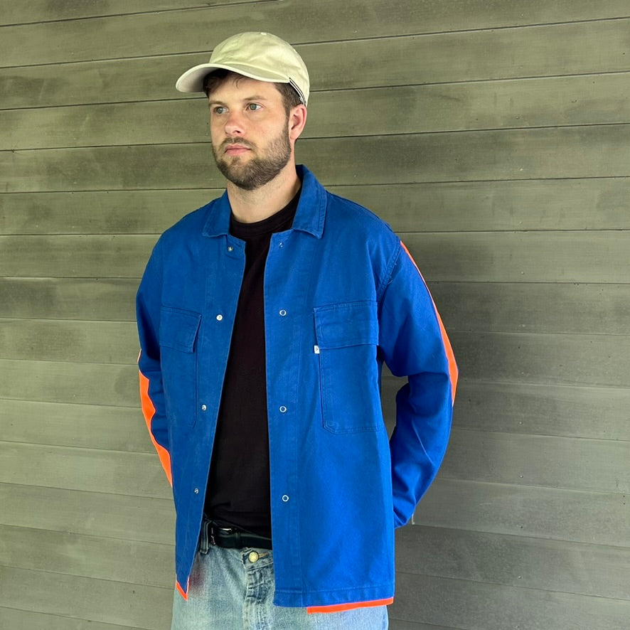One-of-a-Kind Vintage French  Workwear Shirt with Orange Trim
