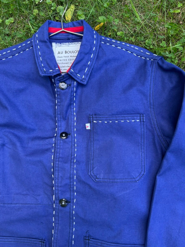One-of-a-Kind Vintage Navy French Workwear Jacket with Hand Stitching