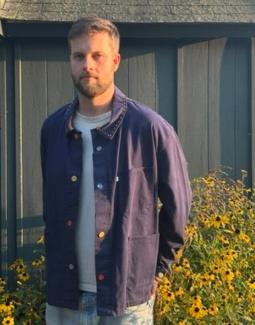 One-of-a-Kind  Navy French  Workwear Jacket with Vintage  Bakelite Buttons