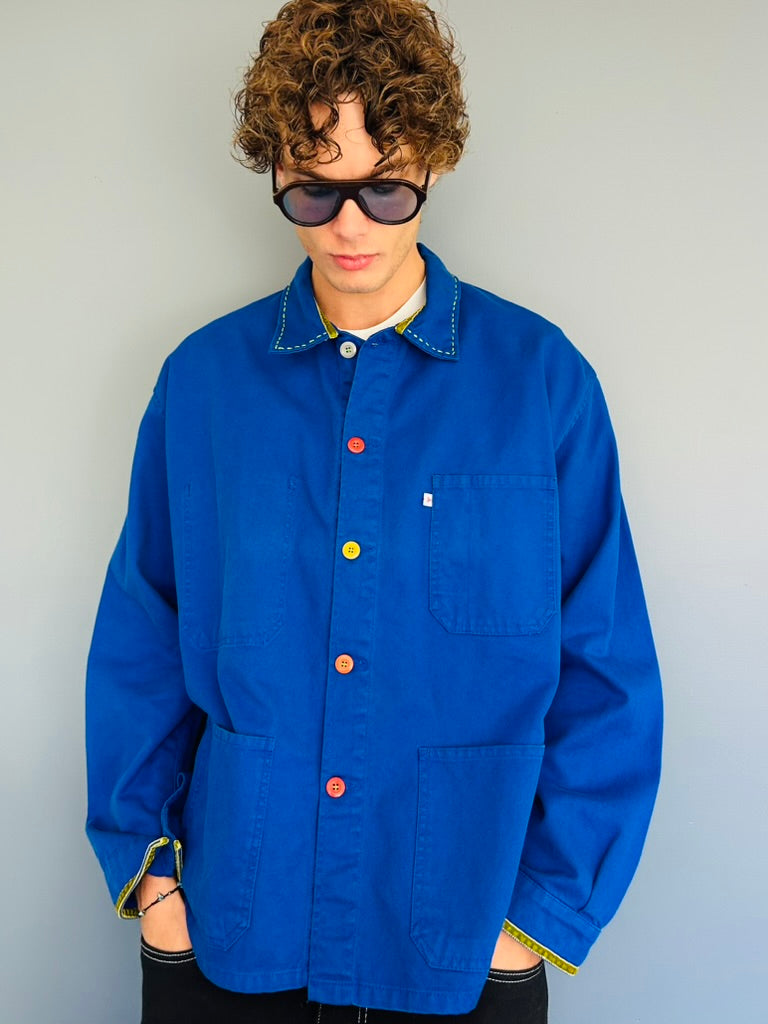 One-of-a-Kind Vintage French Workwear Jacket with Mismatched Vintage Buttons