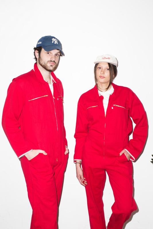 RED FRENCH WORKWEAR JUMPSUIT