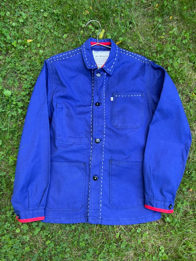 One-of-a-Kind Vintage Navy French Workwear Jacket with Hand Stitching