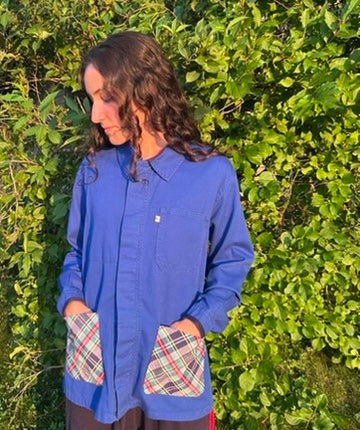 One-of-a-Kind French Workwear Jacket with Tartan Pockets