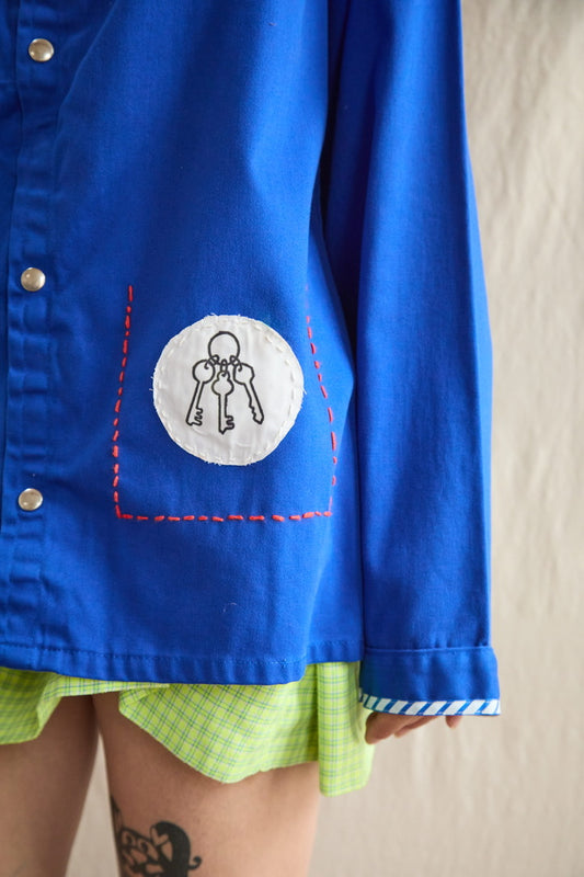 One-of-a-Kind Vintage Bugatti French Workwear Shirt with Key Patch