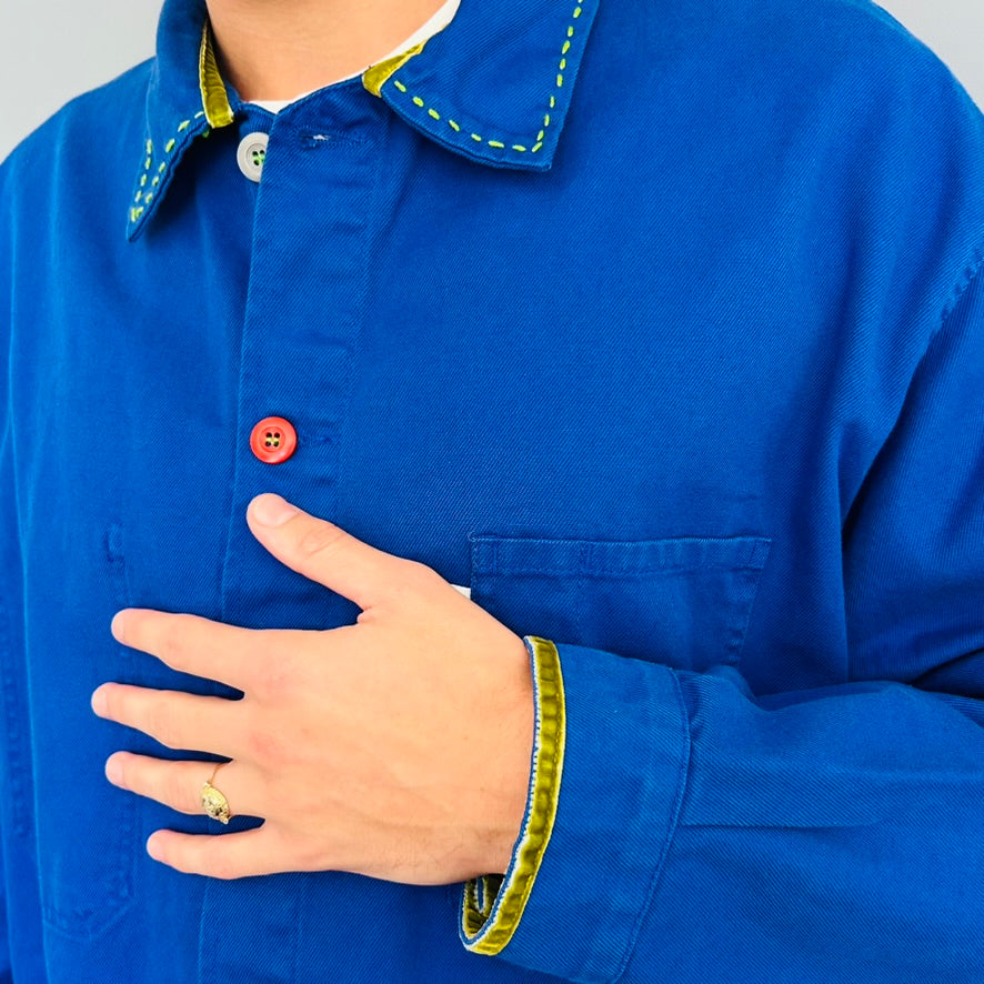 One-of-a-Kind Vintage French Workwear Jacket with Mismatched Vintage Buttons