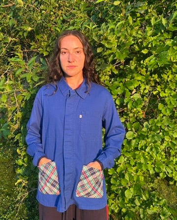 One-of-a-Kind  French  Workwear Jacket with Tartan Pockets