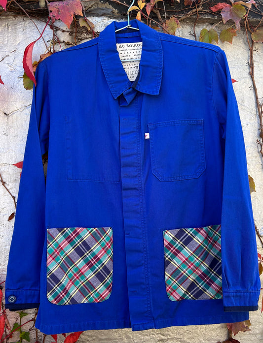One-of-a-Kind  French  Workwear Jacket with Tartan Pockets