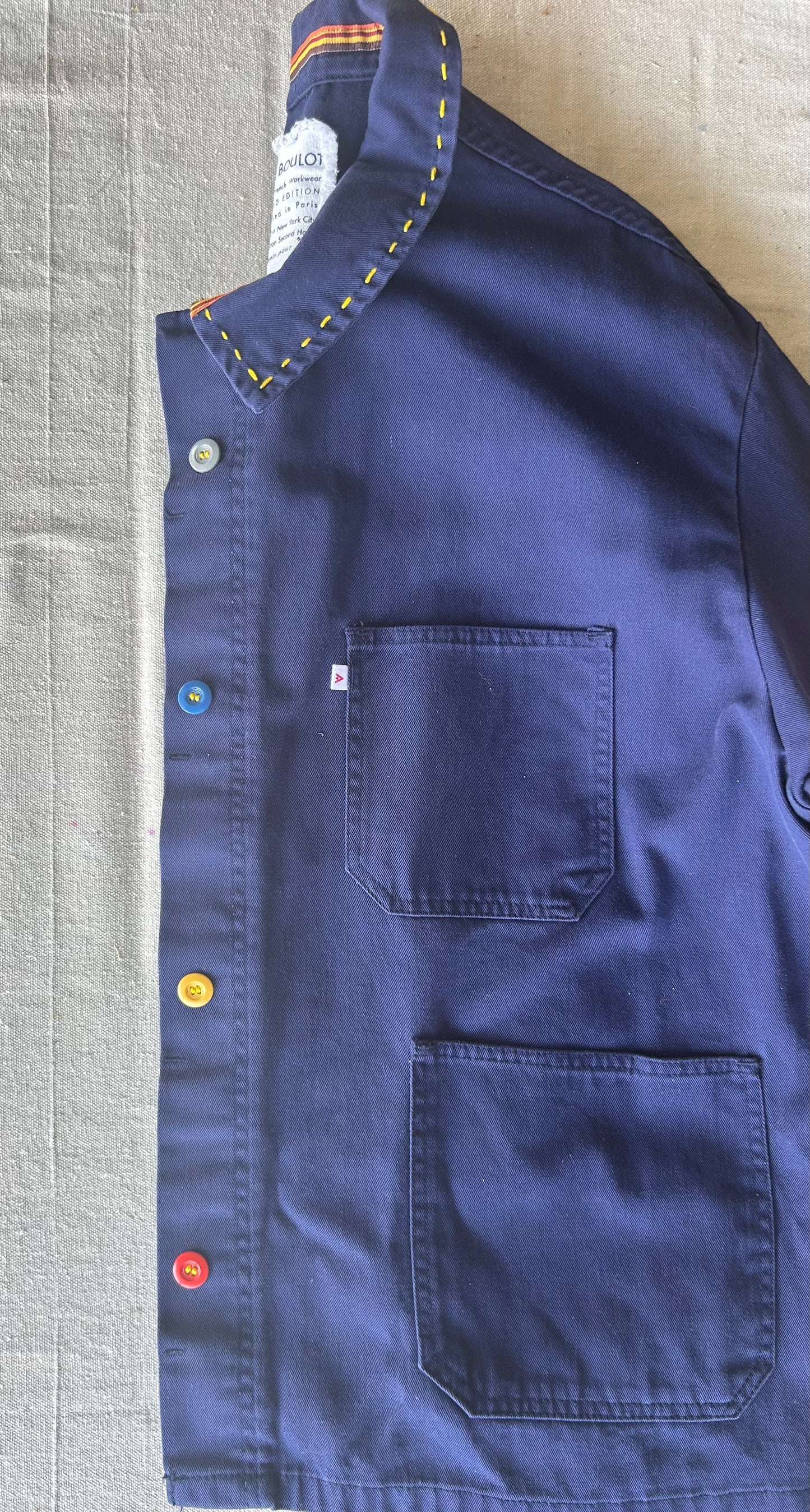 One-of-a-Kind  Navy French  Workwear Jacket with Vintage  Bakelite Buttons